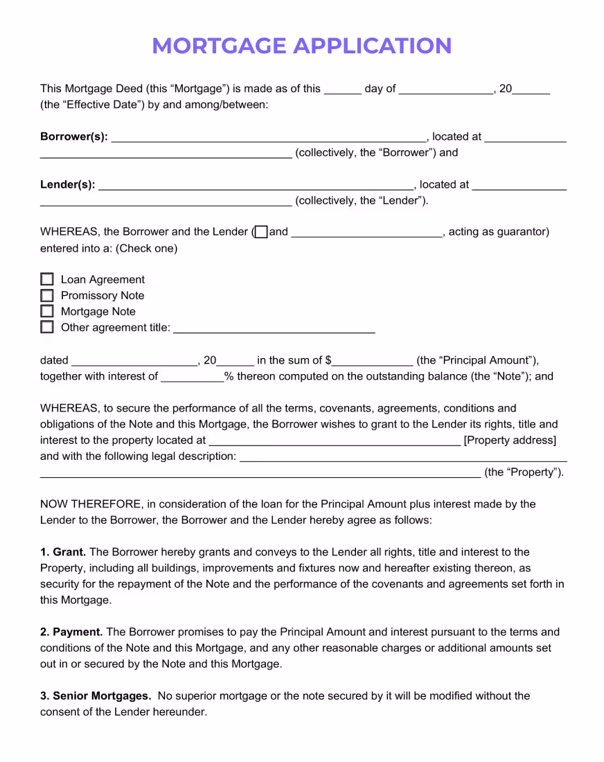 Mortgage deed document