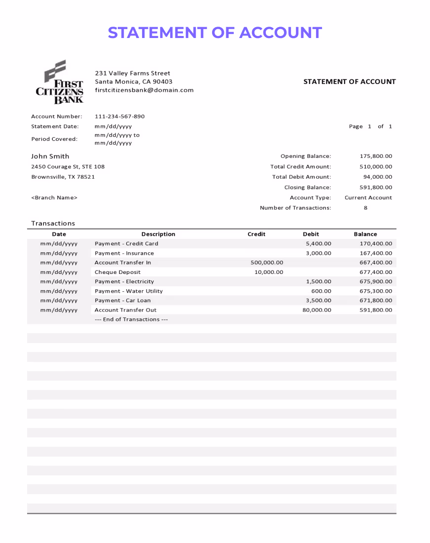 Statement of account