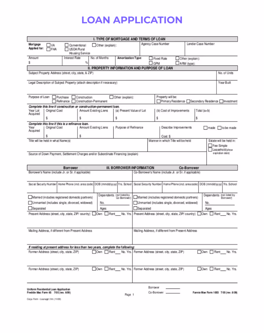 Loan application form
