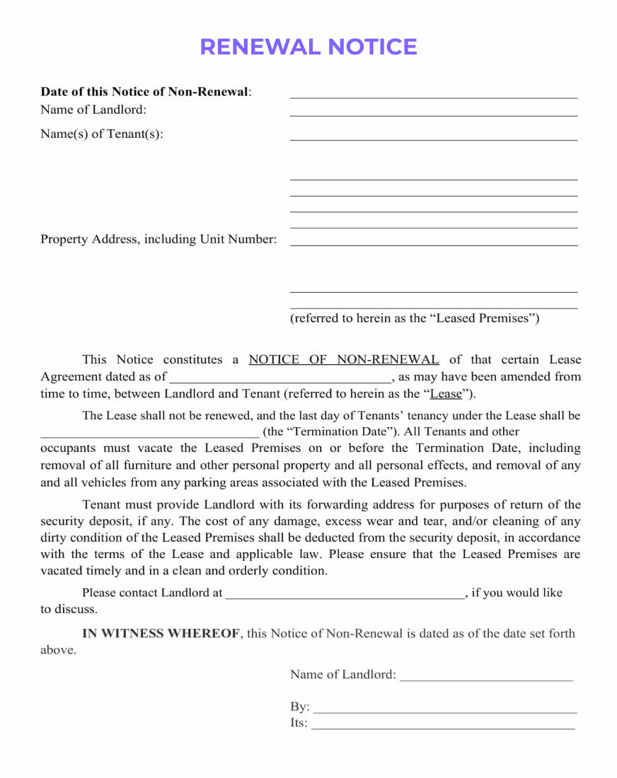 Renewal notice document