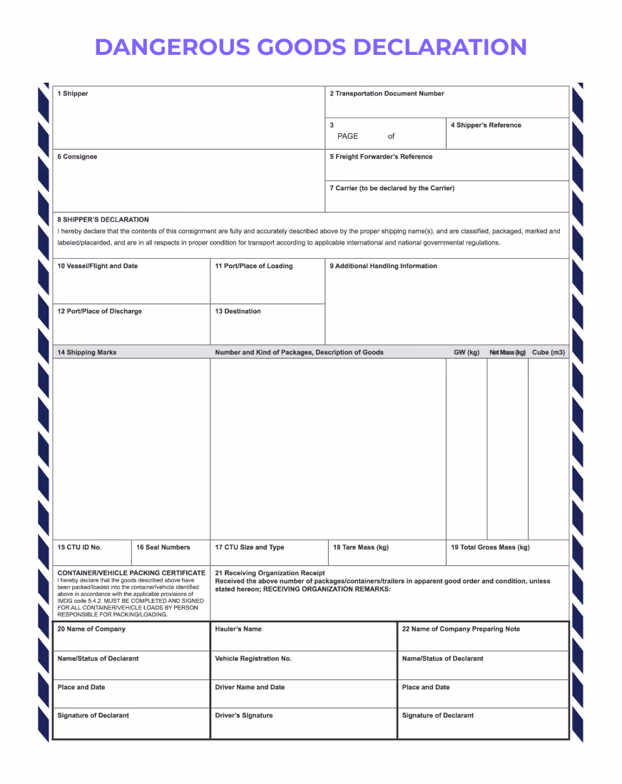 Dangerous goods declaration document