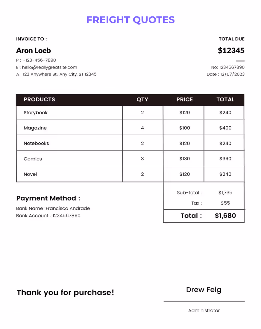 Freight quote document