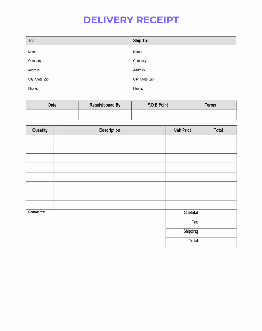 Delivery receipt document