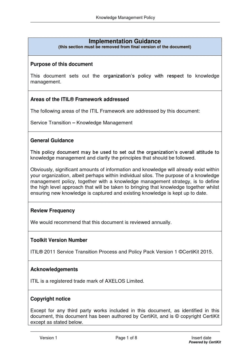 Corporate investment policy document detailing objectives, scope, delegation of authority, investment strategies, and performance review guidelines on a formal template.