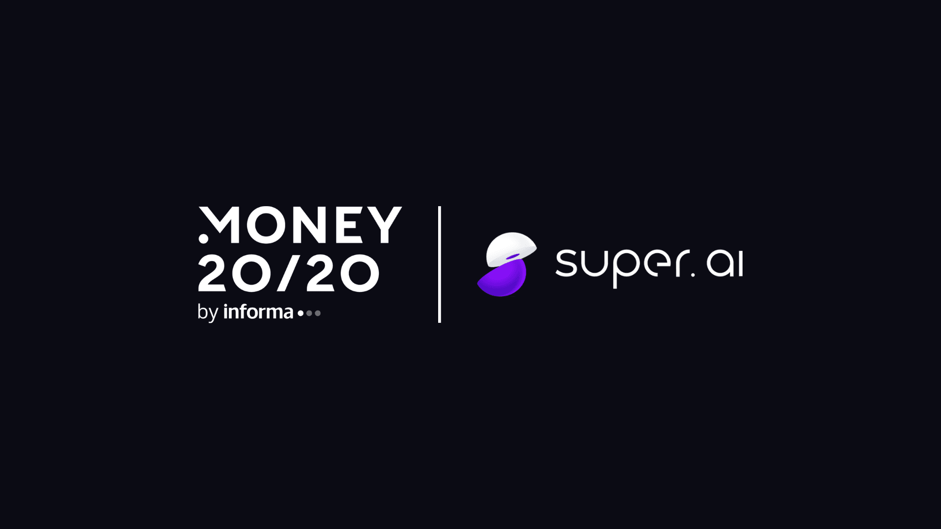 Money20/20 and super.AI logos side by side on a dark background.