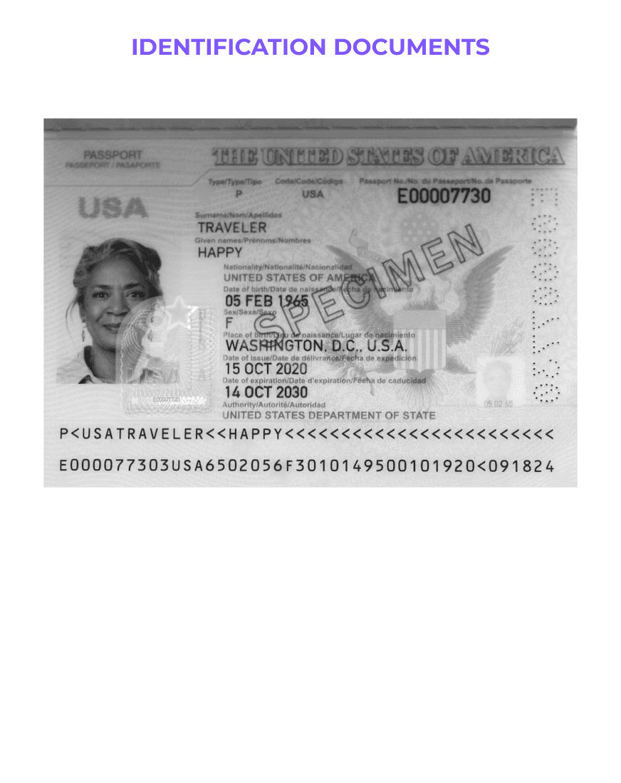 Grayscale image of identification documents, including a driver's license with a photo, personal details, and authentication features.